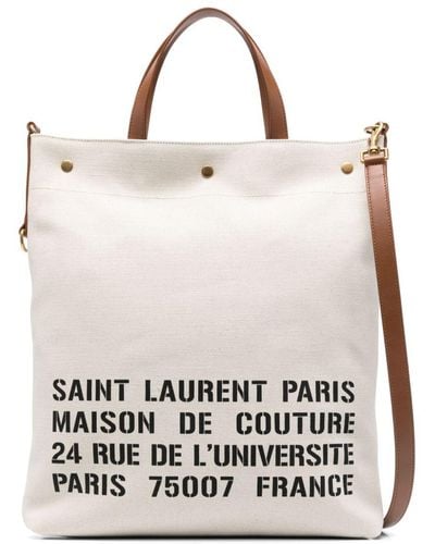 Saint Laurent Sac cabas en toile à logo imprimé - Blanc