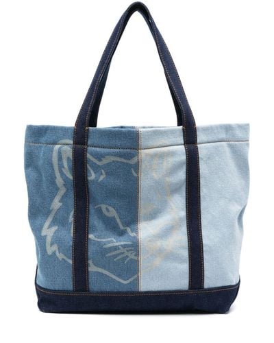 Maison Kitsuné Medium Fox Head Denim Tote Bag - Blue