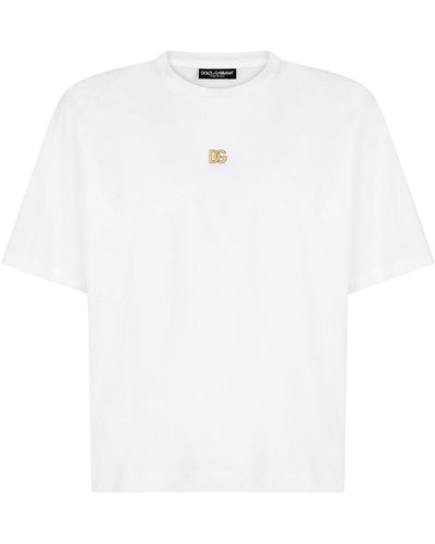 Dolce & Gabbana T-shirt bianca con micrologo dorato - Bianco