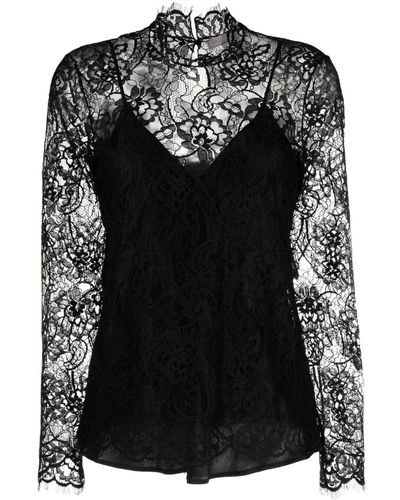 Antonelli Floral-lace Semi-sheer Blouse - Black