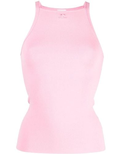 Courreges Logo-patch Boat-neck Tank Top - Pink