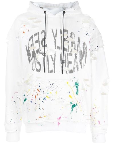 Mostly Heard Rarely Seen Distressed Paint-splattered Hoodie - White