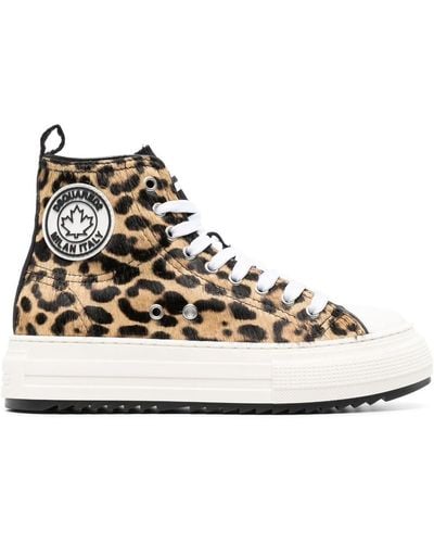 DSquared² Leopard-print High-top Trainers - Natural