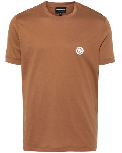 Giorgio Armani Rubberised-logo Cotton T-shirt - Brown