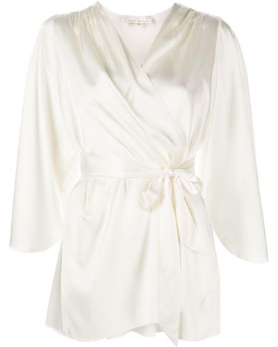 Fleur du Mal Angel Sleeve Embroidered Silk Robe - White
