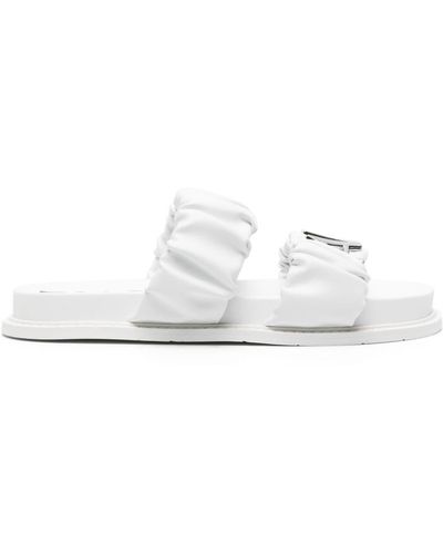 Armani Exchange Ruched-detailed Logo-plaque Slides - White