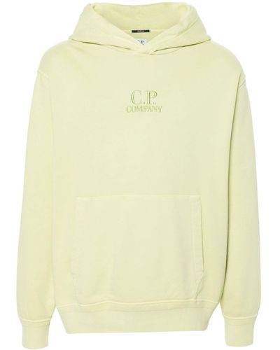 C.P. Company Logo-Embroidered Cotton Hoodie - Yellow