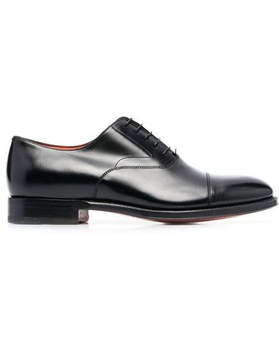 Santoni Polished Leather Oxford Shoes - Black