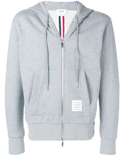 Thom Browne Center-back Stripe Zip-up Hoodie - Gray