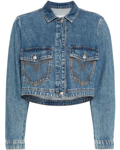 Moschino Jeans Logo-patch Cropped Denim Jacket - Blue