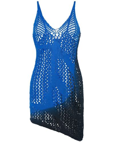 The Attico Blaues häkelstrick v-ausschnitt kleid