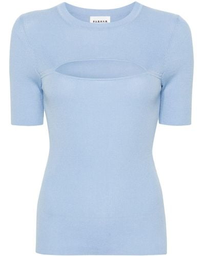 P.A.R.O.S.H. Cut-out Ribbed Top - Blue