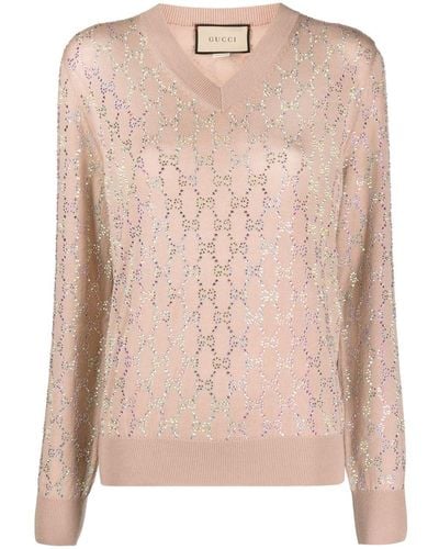 Gucci Crystal-embellished GG Sweater - Natural