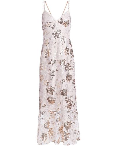 Marchesa Floral-embroidered Midi Dress - White