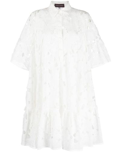 Talbot Runhof Vestido camisero con bordado inglés - Blanco