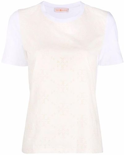 Tory Burch T-shirt à motif monogrammé perforé - Blanc