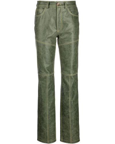 Cormio High Waist Leather Trousers - Green