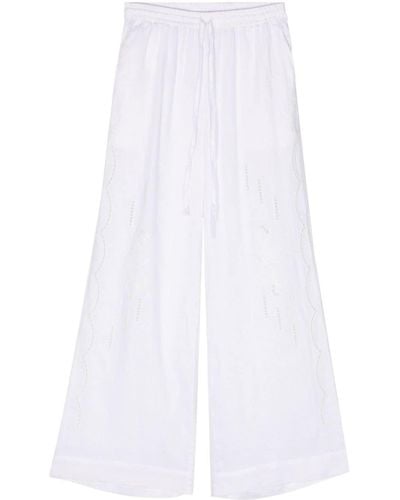 P.A.R.O.S.H. Floral-embroidered Linen Trousers - White