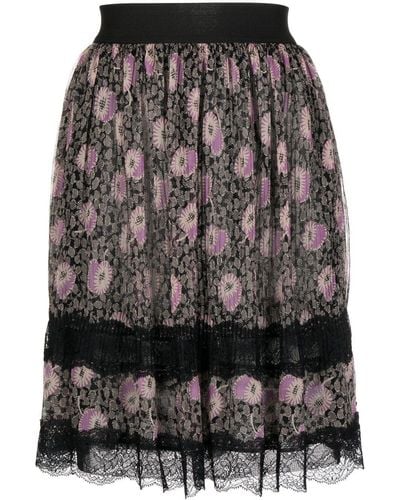 Anna Sui Floral-print Pleated Skirt - Black