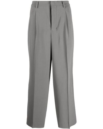 Ami Paris Straight-leg Pleat-detail Pants - Gray