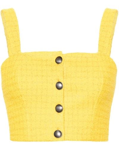 Alessandra Rich Checked Tweed Crop Top - Yellow