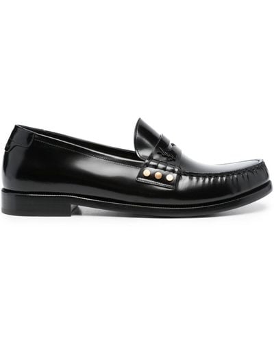 Saint Laurent Mocassins en cuir à bout en amande - Noir