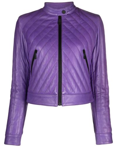 Philipp Plein Matelassé Leather Biker Jacket - Purple