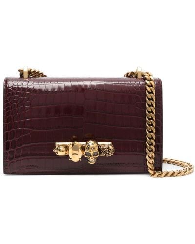 Alexander McQueen Jeweled Leather Satchel Bag - Purple