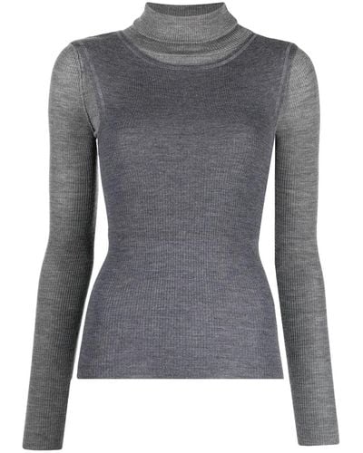 R13 Layered Roll-neck Ribbed Top - Gray