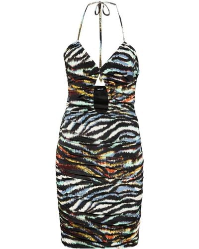 Just Cavalli Gerafftes Kleid mit Zebra-Print - Schwarz