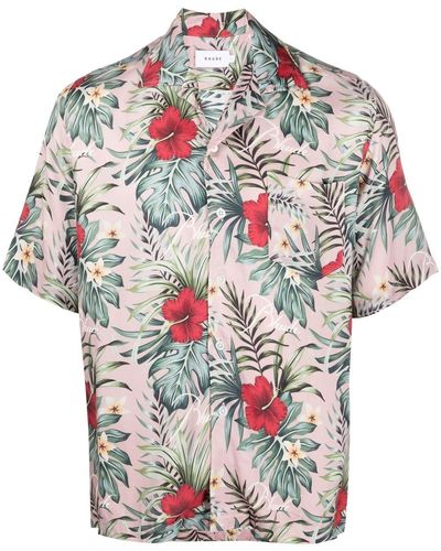 Rhude Camisa bowling con estampado floral - Gris
