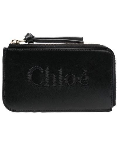 Chloé Sense Leather Zipped Card Holder - Black