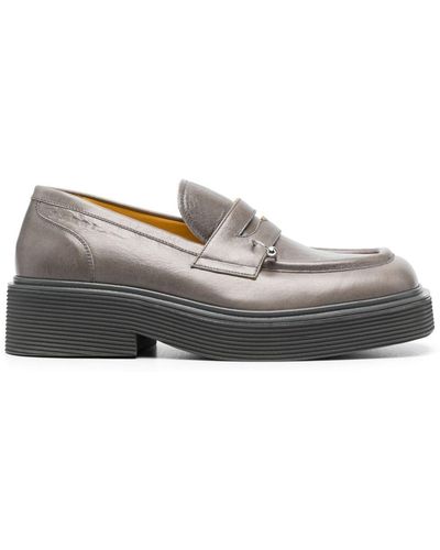 Marni Square-toe Leather Loafers - Gray
