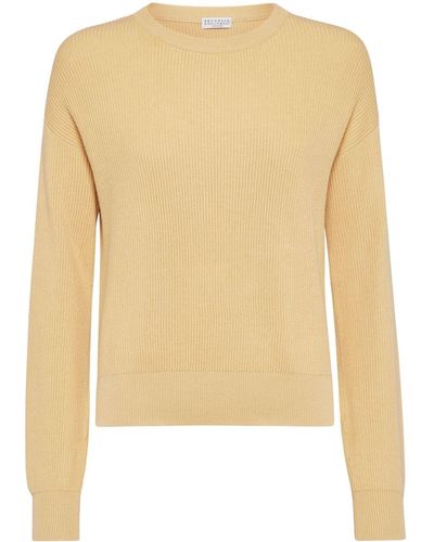 Brunello Cucinelli Ribbed Cotton Sweatshirt - Natural