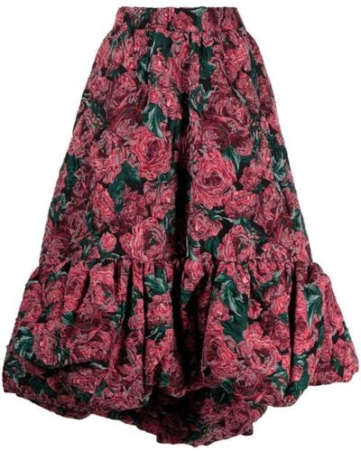 Comme des Garçons Falda con bordado floral - Rojo