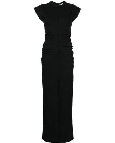 Alexander Wang Crewneck Ribbed Jersey Maxi Dress With Back Slit And Draped Detail - Black