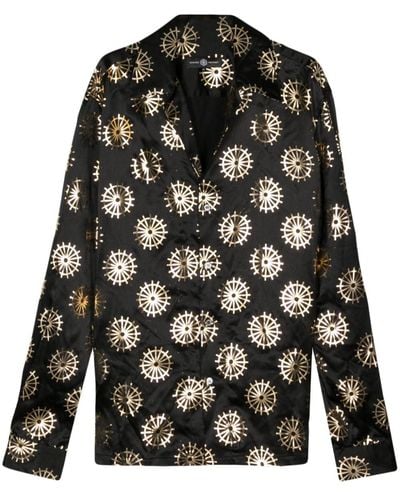 Edward Crutchley Zijden Overhemd Met Metallic Print - Zwart