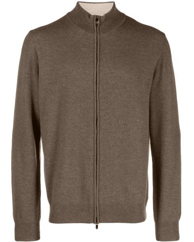 Corneliani Funnel-neck Virgin Wool Blend Cardigan - Brown