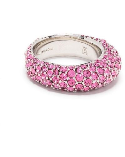 AMINA MUADDI Cameron Ring mit Kristallen - Pink