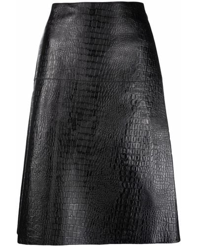 Totême Crocodile-effect Wrap Leather Skirt - Black