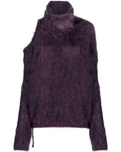 Semicouture High-neck Asymmetric-sleeves Sweater - Purple