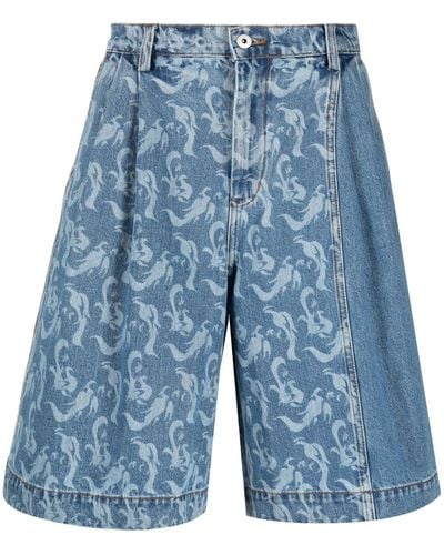 Feng Chen Wang Pantalones vaqueros cortos estampados - Azul