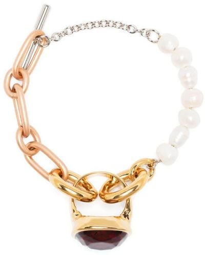 Marni Pulsera de cadena con perlas y anillo - Blanco