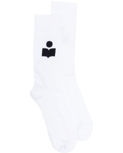 Isabel Marant Intarsia-knit Logo Socks - White