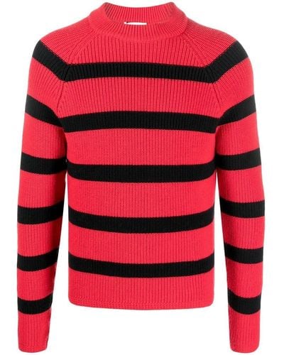 Ami Paris Striped Crew-neck Sweater - Red