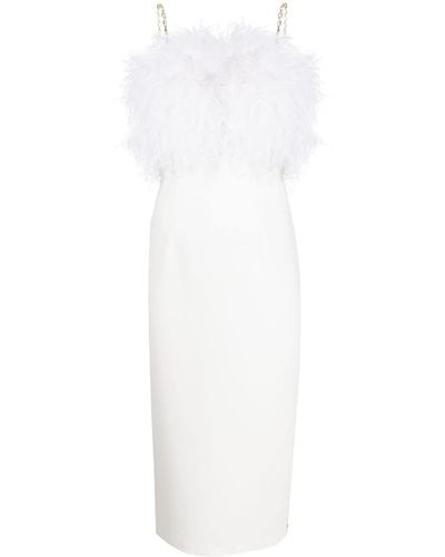 Nissa Feather-trim Midi Dress - White