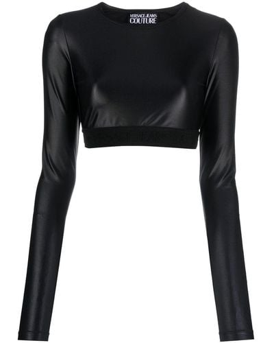 Versace Jeans Couture Top corto con banda del logo - Negro