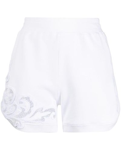 Ermanno Scervino Pantalones cortos bordados de talle alto - Blanco