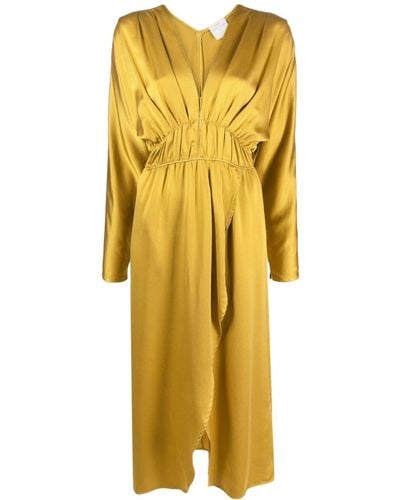 Forte Forte Draped Silk Midi Dress - Yellow
