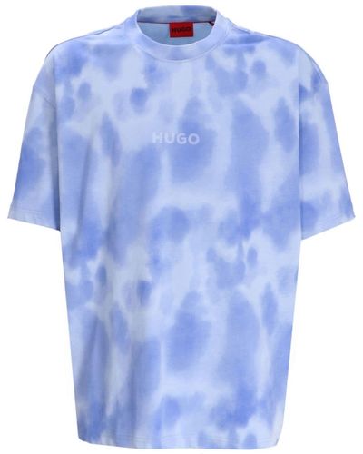 HUGO T-shirt tie-dye à logo imprimé - Bleu